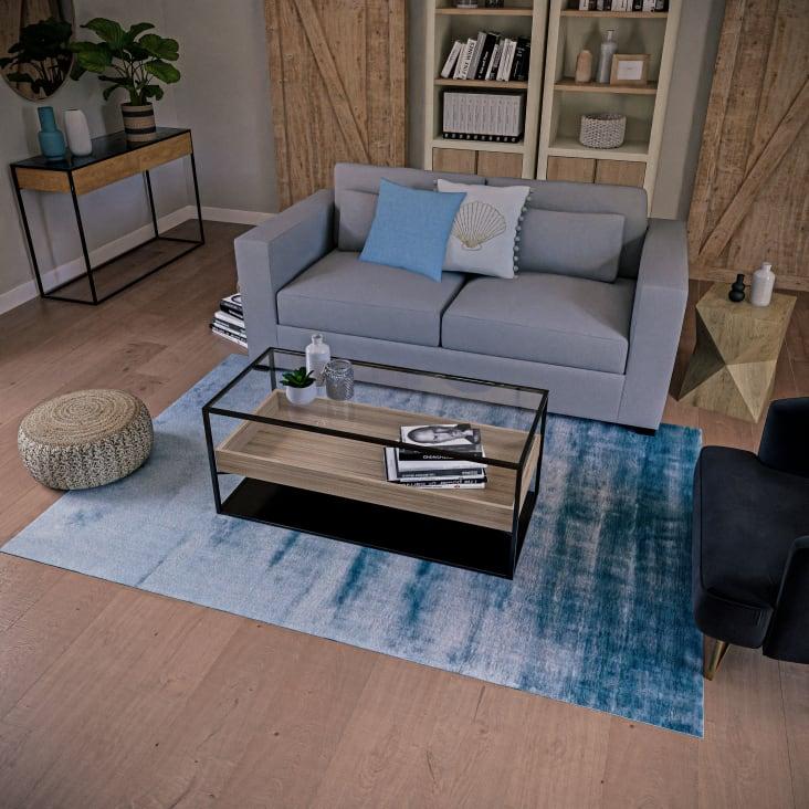 Maisons du Monde Raven - Mesa baja de vidrio templado y metal negro Ofertas especiales