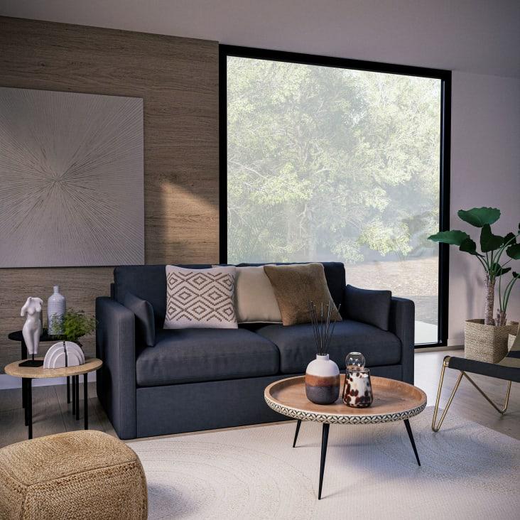 Maisons du Monde Krishna - Mesa baja redonda de mango macizo tallado y metal negro Rebajas de fin de temporada