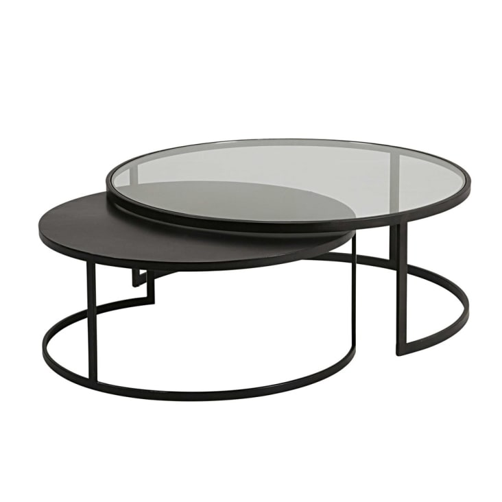 Maisons du Monde Eclipse - 2 mesas apilables de vidrio templado y metal negro Precio ultrabajo