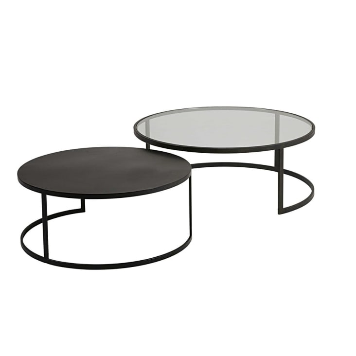 Maisons du Monde Eclipse - 2 mesas apilables de vidrio templado y metal negro Precio ultrabajo