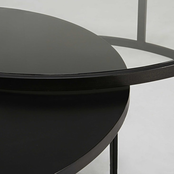 Maisons du Monde Eclipse - 2 mesas apilables de vidrio templado y metal negro Precio ultrabajo