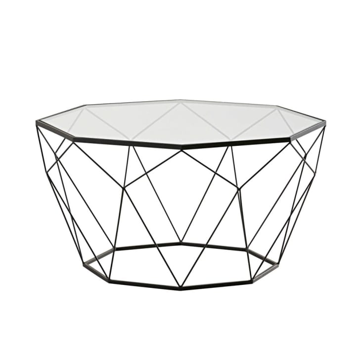 Maisons du Monde Blossom - Mesa baja de vidrio templado y metal negro