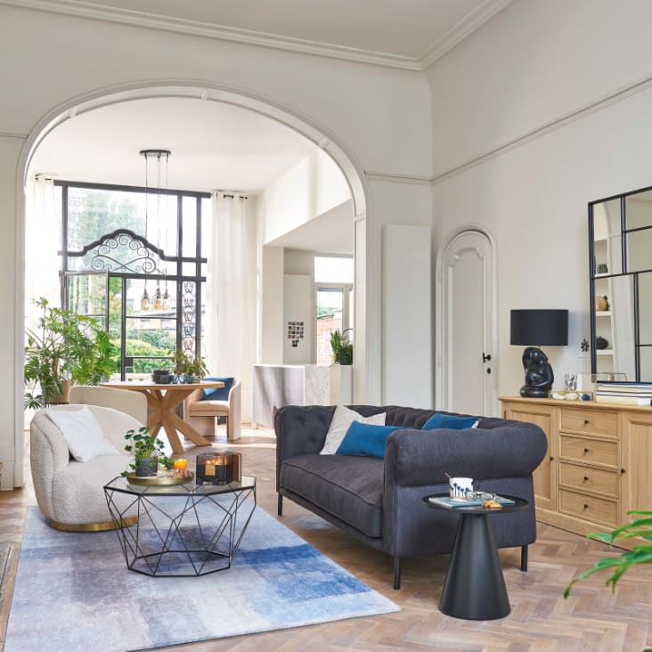 Maisons du Monde Blossom - Mesa baja de vidrio templado y metal negro Devoluciones gratuitas