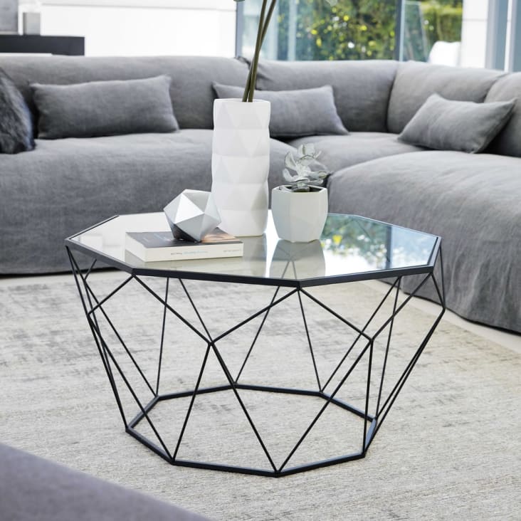 Maisons du Monde Blossom - Mesa baja de vidrio templado y metal negro Devoluciones gratuitas