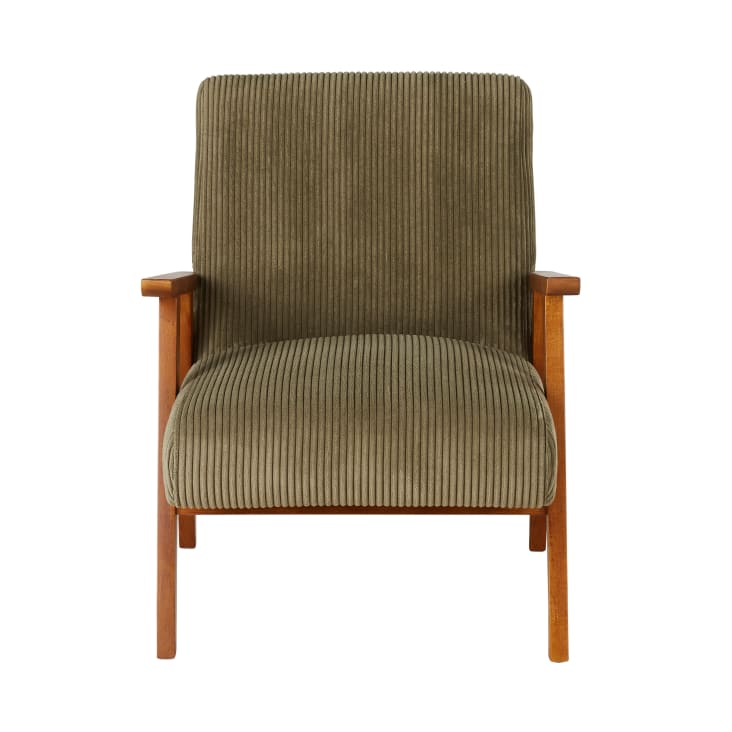 Maisons du Monde Hermann - Sillón vintage de madera de haya y pana verde caqui Rebajas