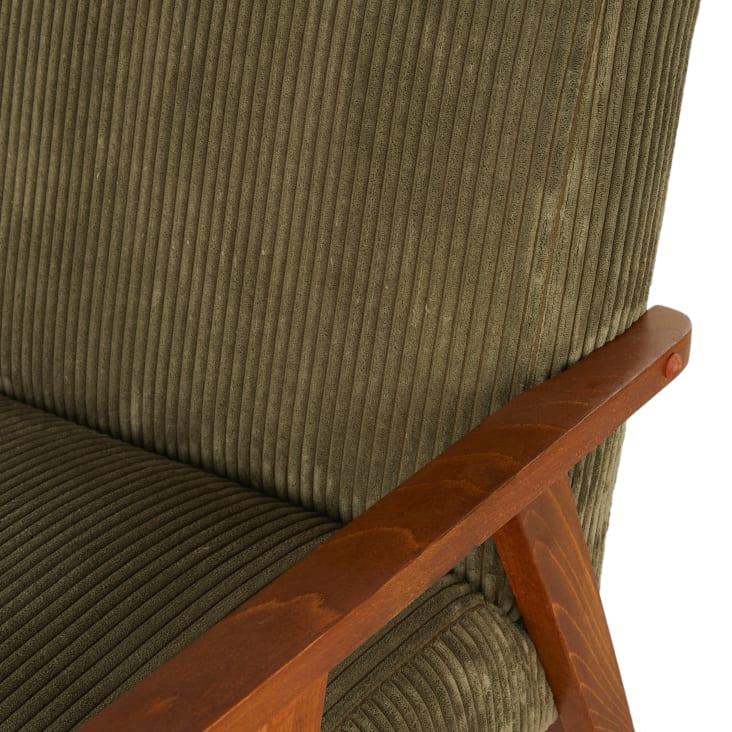 Maisons du Monde Hermann - Sillón vintage de madera de haya y pana verde caqui Rebajas