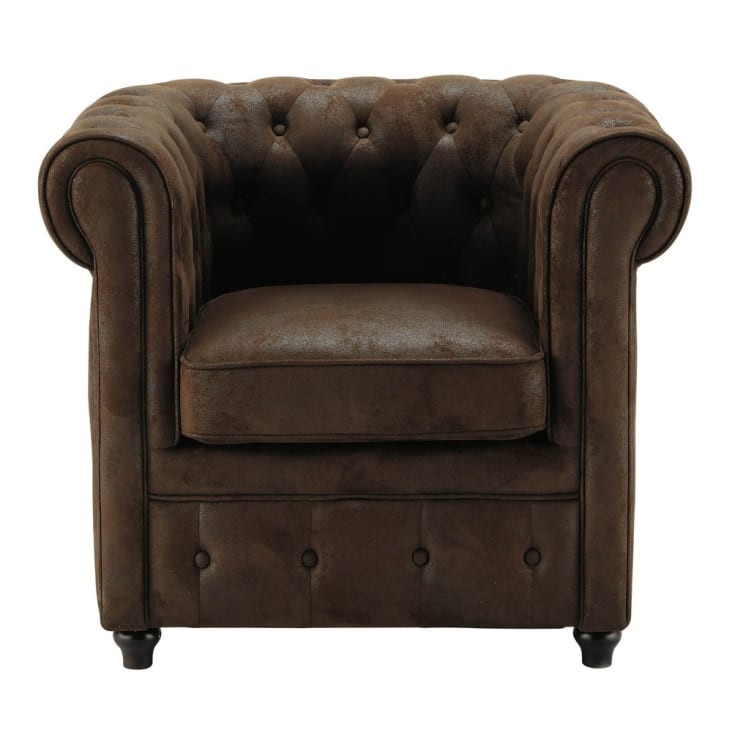 Maisons du Monde Chesterfield - Sillón capitoné tapizado de antelina marrón En oferta