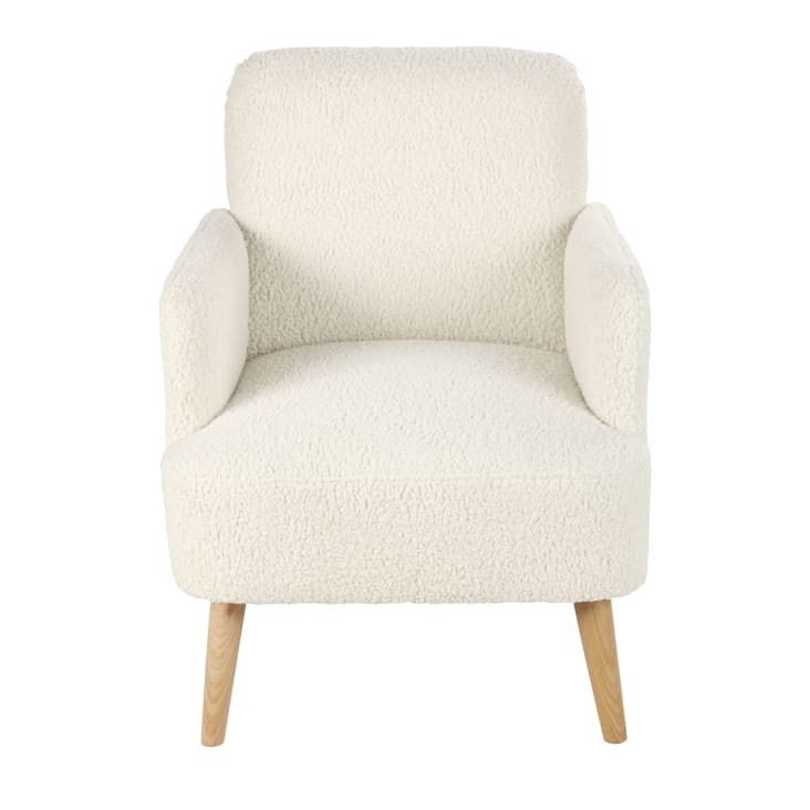 Maisons du Monde Honey - Sillón de rizo blanco con patas de madera de haya Rebajas baratas