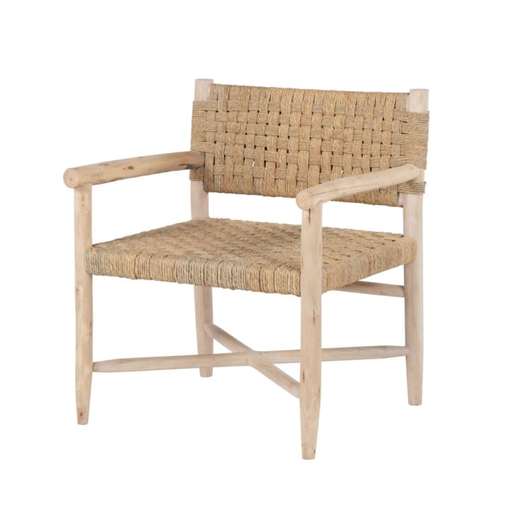 Maisons du Monde Calas - Sillón de madera de eucalipto y sisal beige Último día
