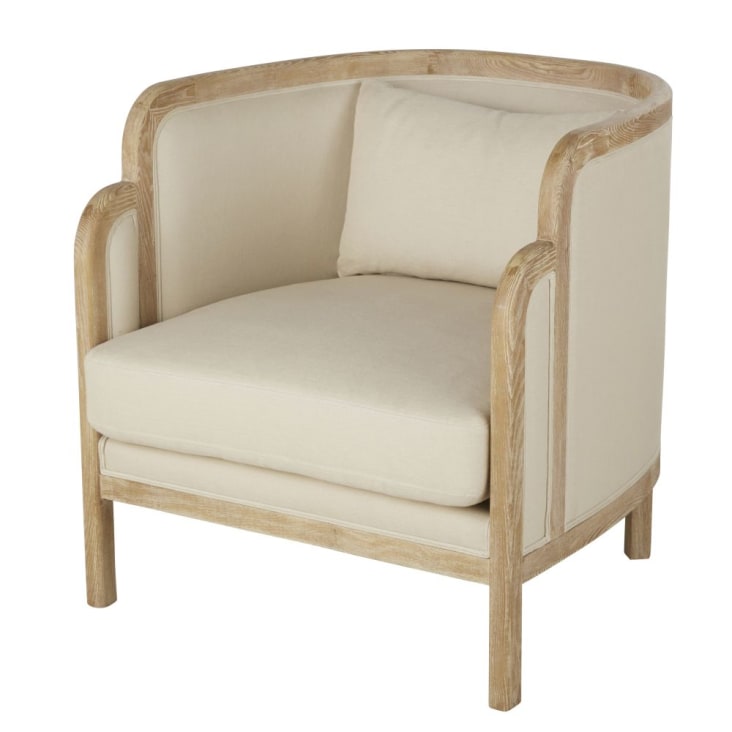 Maisons du Monde Earo - Sillón de lino beige con patas de madera de roble Precio de fábrica