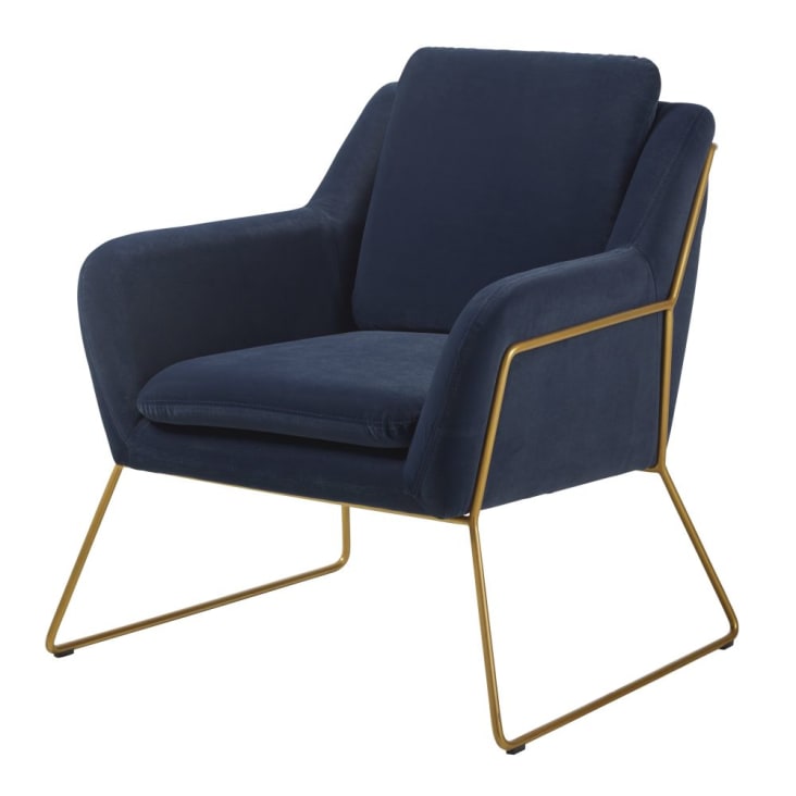 Maisons du Monde Jasper - Sillón de terciopelo azul oscuro y color latón Solo hoy