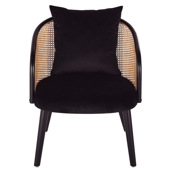 Maisons du Monde Sockette - Sillón de terciopelo negro con rejilla de mimbre Grandes descuentos