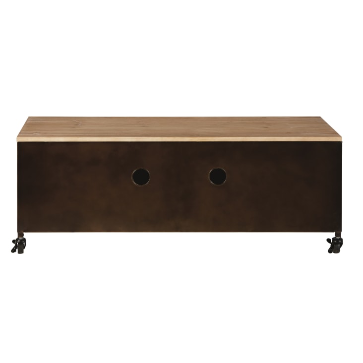 Maisons du Monde Wayne - Mueble de TV industrial con ruedas 2 puertas de metal y abeto Precios de Black Friday