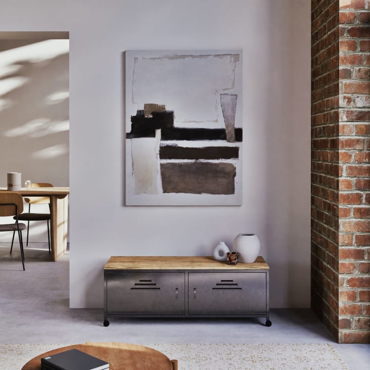 Maisons du Monde Wayne - Mueble de TV industrial con ruedas 2 puertas de metal y abeto Precios de Black Friday