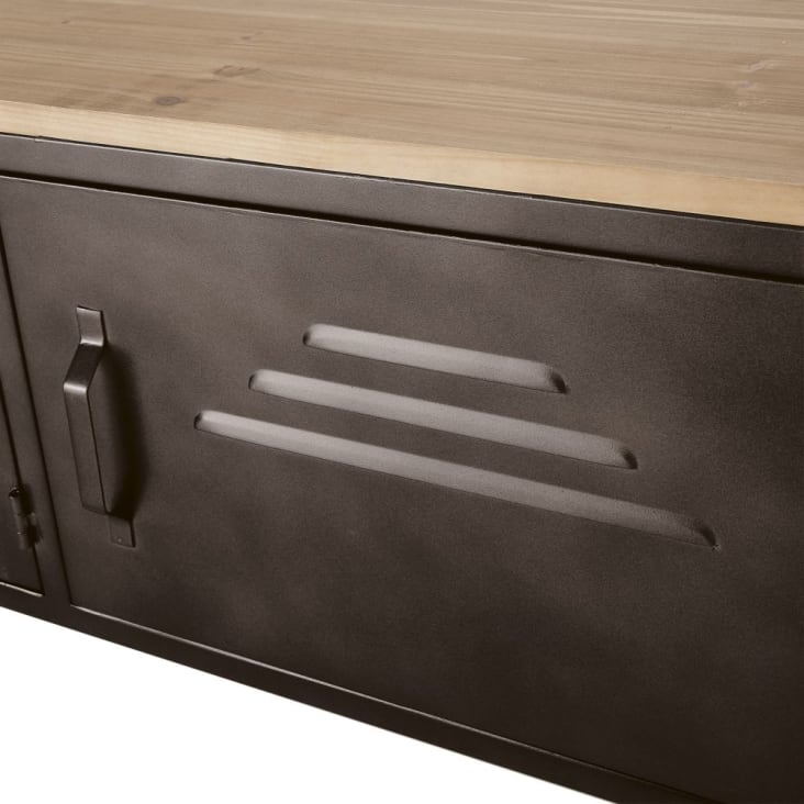 Maisons du Monde Wayne - Mueble de TV con 3 puertas y ruedas metal gris y mango macizo Ofertas especiales