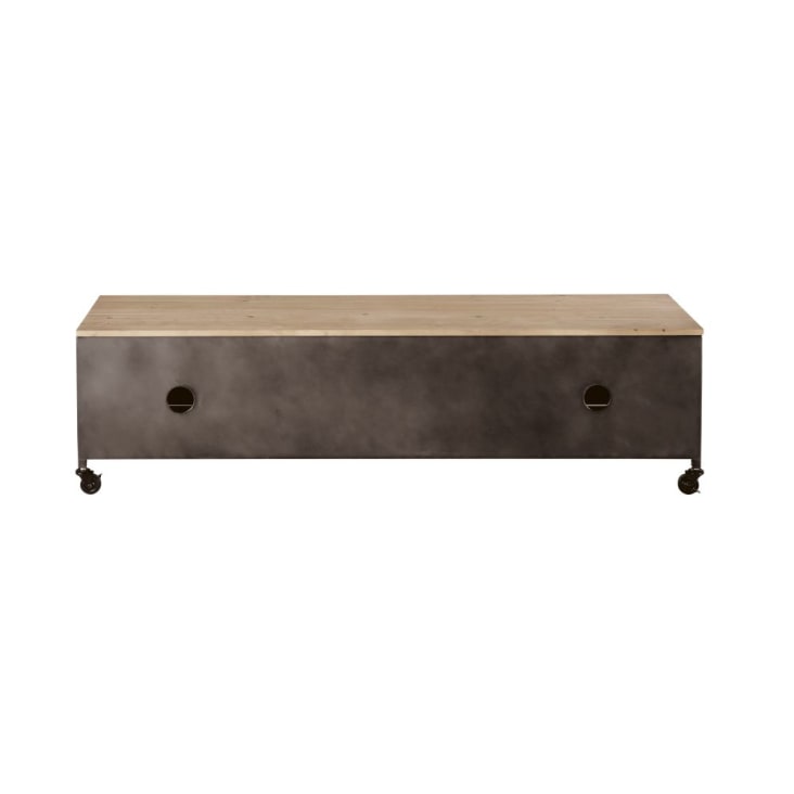 Maisons du Monde Wayne - Mueble de TV con 3 puertas y ruedas metal gris y mango macizo Ofertas especiales