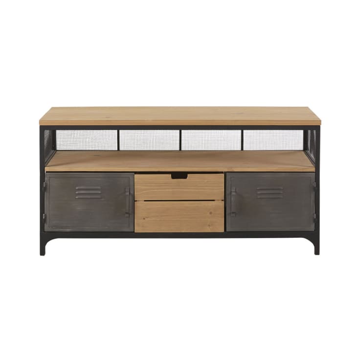 Maisons du Monde Harvey - Mueble de TV industrial con 1 cajón y 2 puertas de abeto y metal