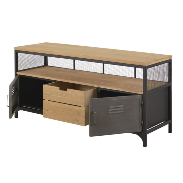 Maisons du Monde Harvey - Mueble de TV industrial con 1 cajón y 2 puertas de abeto y metal Precio ultrabajo