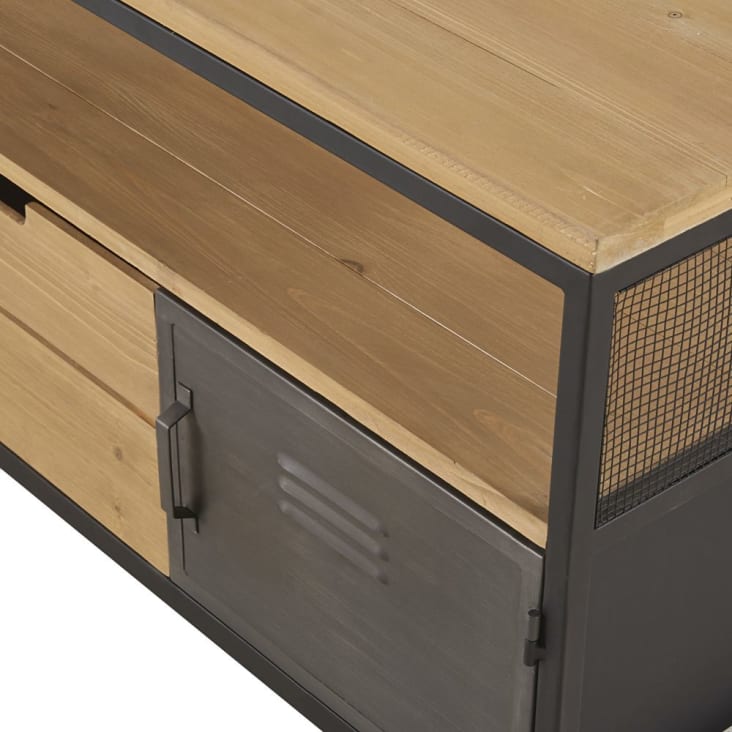 Maisons du Monde Harvey - Mueble de TV industrial con 1 cajón y 2 puertas de abeto y metal Precio ultrabajo