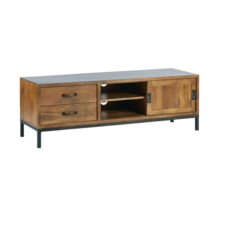 Maisons du Monde Hipster - Mueble de TV con 1 puerta y 2 cajones de mango macizo y metal negro 2025