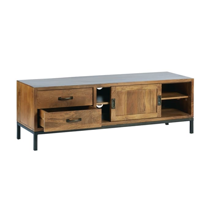 Maisons du Monde Hipster - Mueble de TV con 1 puerta y 2 cajones de mango macizo y metal negro 2025