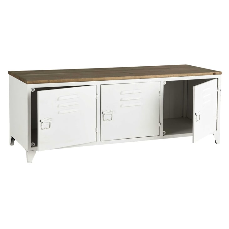 Maisons du Monde Bruce - Mueble de TV industrial 3 puertas de metal blanco y abeto En línea