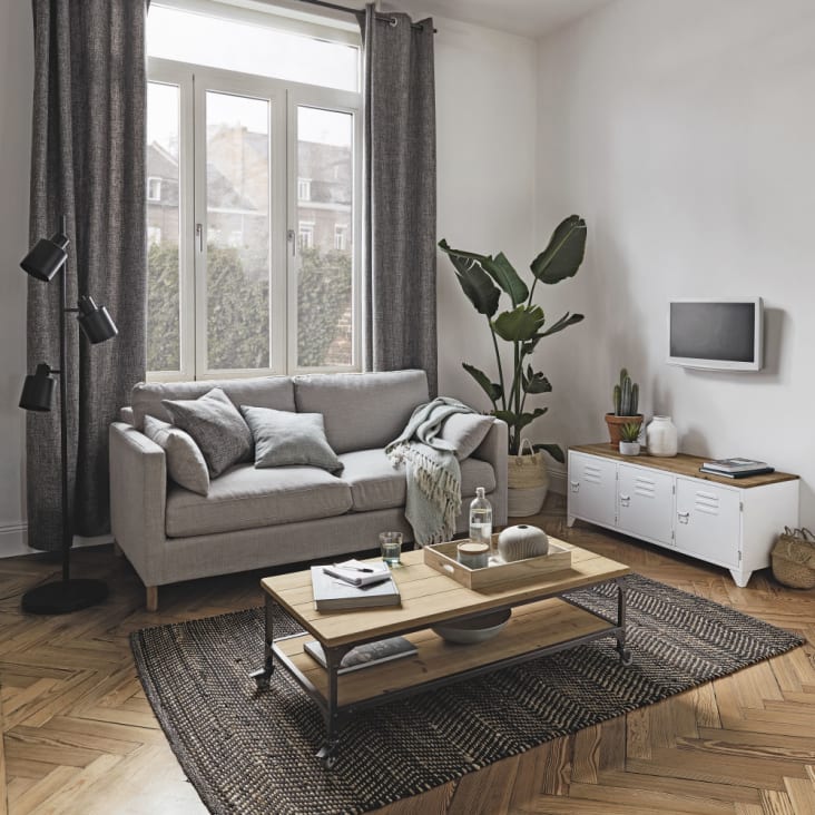 Maisons du Monde Bruce - Mueble de TV industrial 3 puertas de metal blanco y abeto En línea