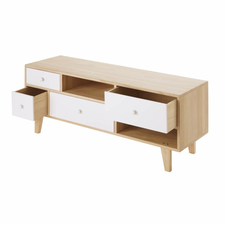 Maisons du Monde Spring - Mueble de TV blanco de estilo escandinavo con 4 cajones de paulonia Venta caliente