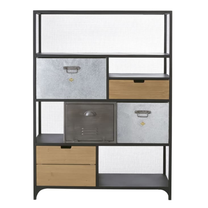 Maisons du Monde Harvey - Estantería industrial con 4 cajones y 1 puerta de abeto y metal