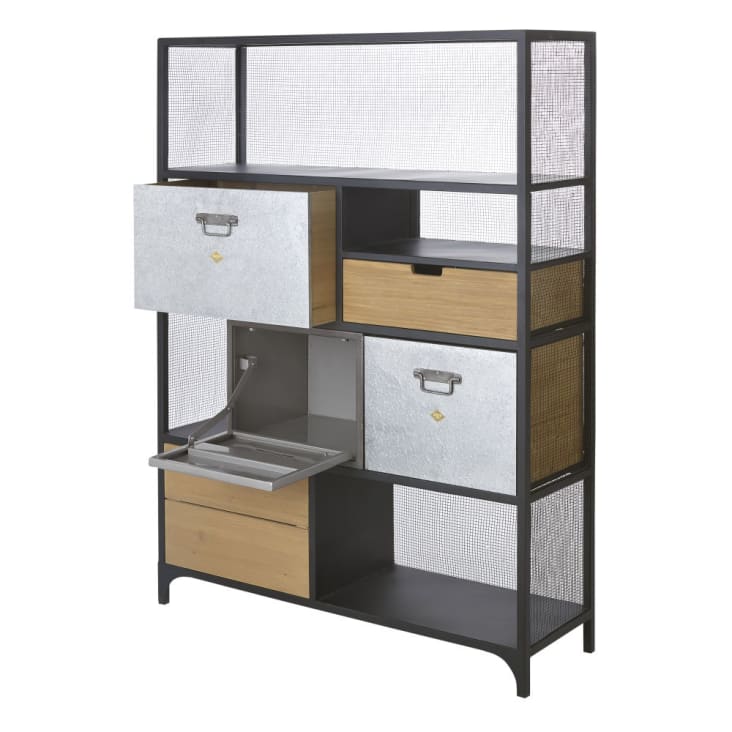 Maisons du Monde Harvey - Estantería industrial con 4 cajones y 1 puerta de abeto y metal Rebajas baratas