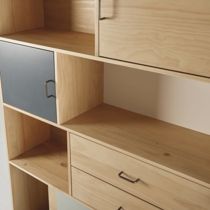 Maisons du Monde Jeannette - Biblioteca de 4 puertas y 2 cajones color gris azulado gris y crudo Los más vendidos