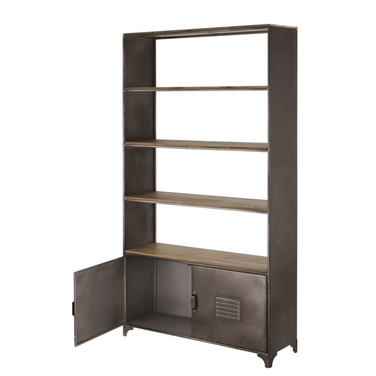 Maisons du Monde Wayne - Biblioteca con 2 puertas grises de metal y mango macizo Tienda