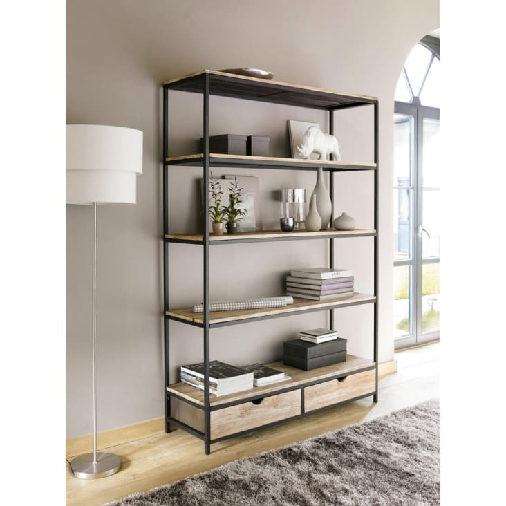 Maisons du Monde Long Island - Estantería industrial con 2 cajones de abeto macizo y metal COMPRAR AHORA