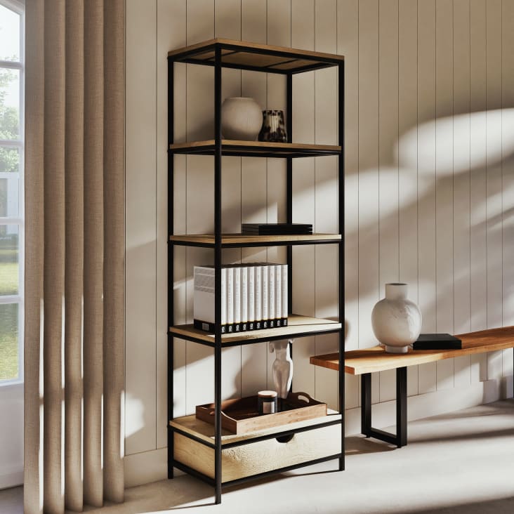 Maisons du Monde Long Island - Estantería industrial con 1 cajón de abeto macizo y metal Envío internacional gratuito