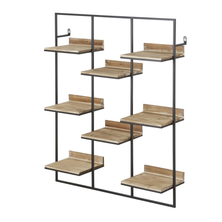 Maisons du Monde ROGER - Estantería de pared de madera de abeto y metal negro Precios de Black Friday