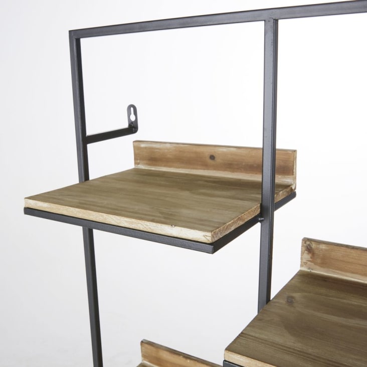 Maisons du Monde ROGER - Estantería de pared de madera de abeto y metal negro Precios de Black Friday