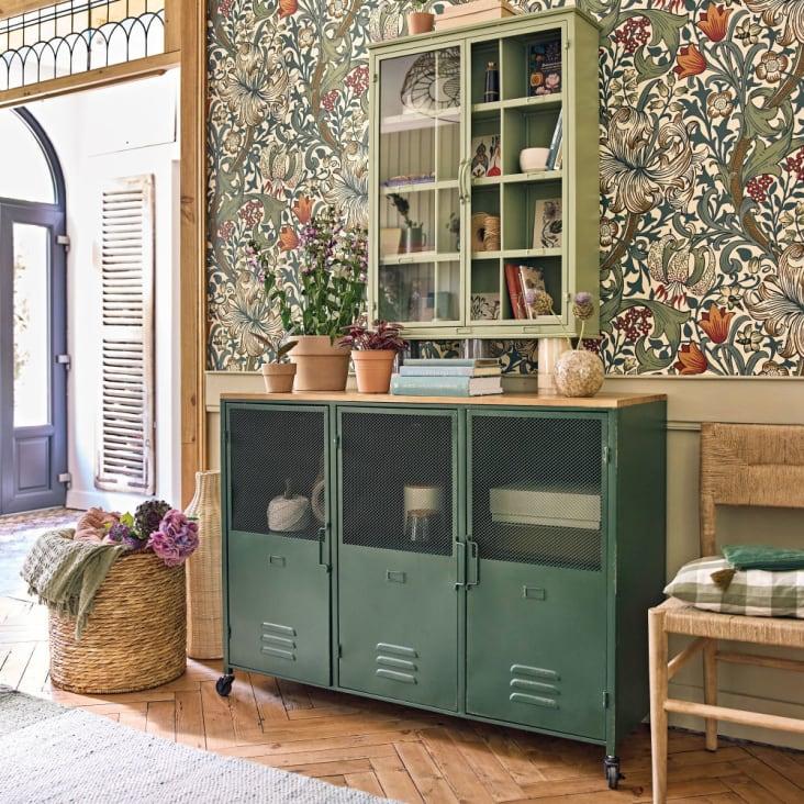 Maisons du Monde Estantería de hierro verde salvia con 2puertas de cristal Ofertas especiales