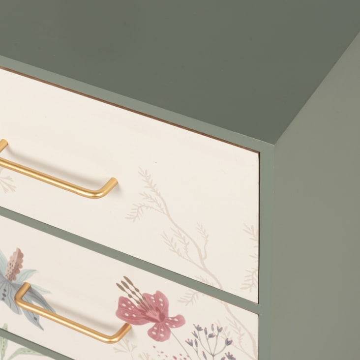 Maisons du Monde Pequeño mueble de almacenamiento de 3 cajones con flores verde y beige Gran oferta