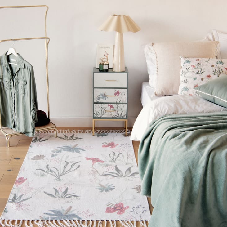 Maisons du Monde Pequeño mueble de almacenamiento de 3 cajones con flores verde y beige Gran oferta