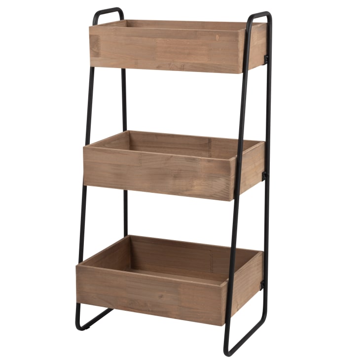 Maisons du Monde PATIO - Cajonera pequeña de metal negro y madera de pino Ventas relámpago