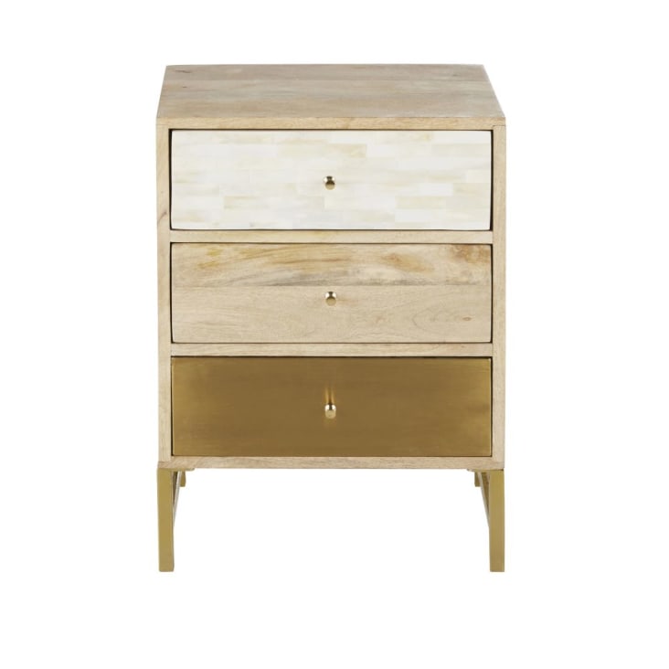 Maisons du Monde MARGUETI - Cajonera pequeña con 3 cajones marrón blanco y dorado Envío gratis