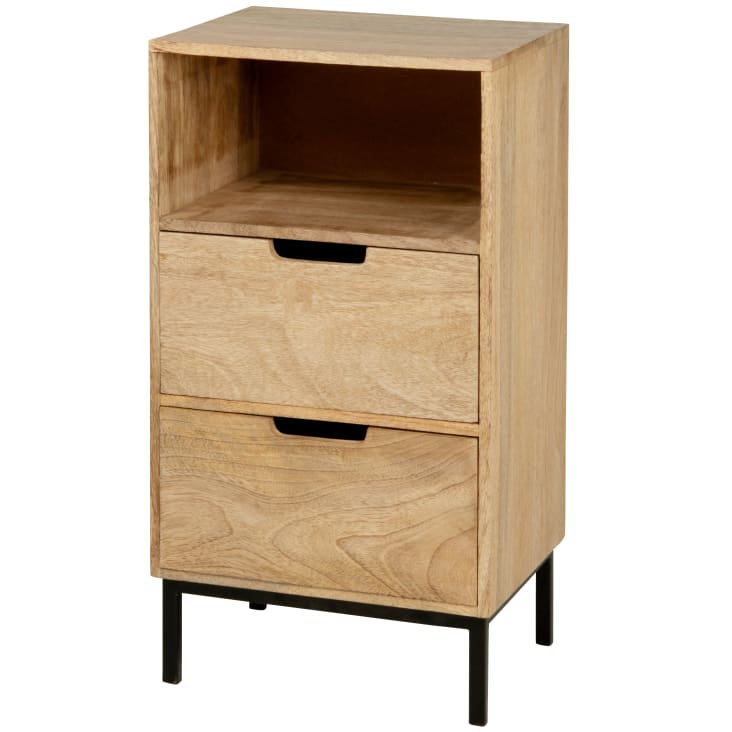 Maisons du Monde Carlata - Mueble pequeño con 1 nicho y 2 cajones en madera de mango y metal negro Últimos 3 días