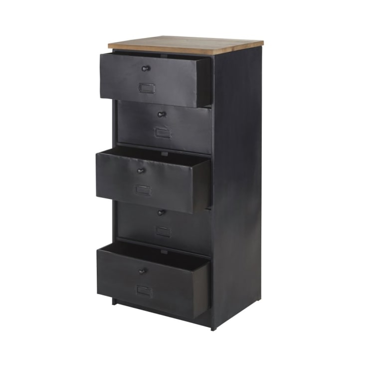 Maisons du Monde WYATT - Mueble pequeño con 5 cajones de madera de abeto y metal negro Promoción trimestral