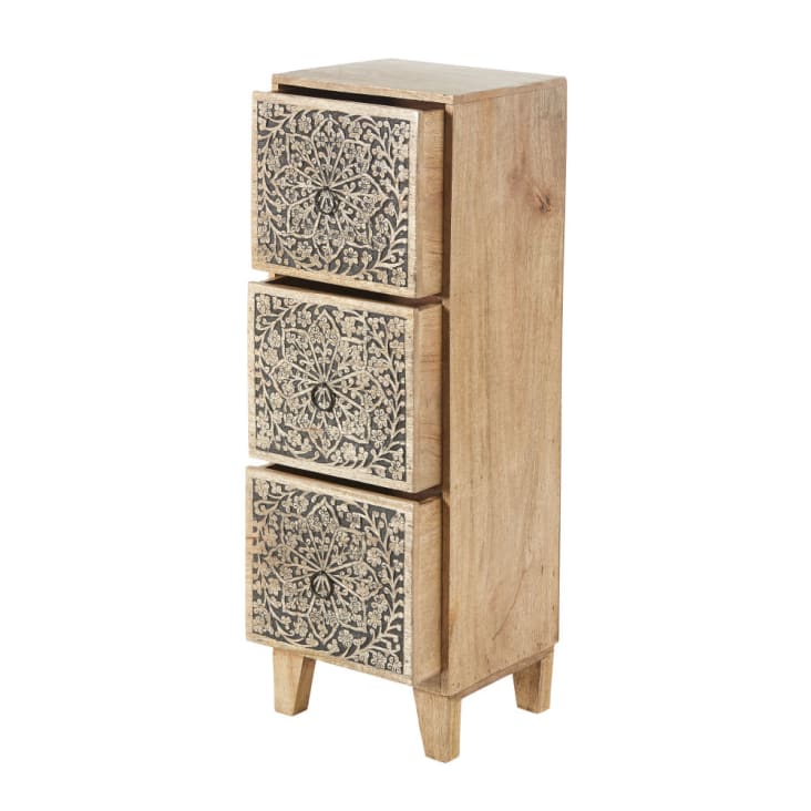 Maisons du Monde NARMADA - Pequeño mueble con 3 cajones de mango grabado Grandes descuentos