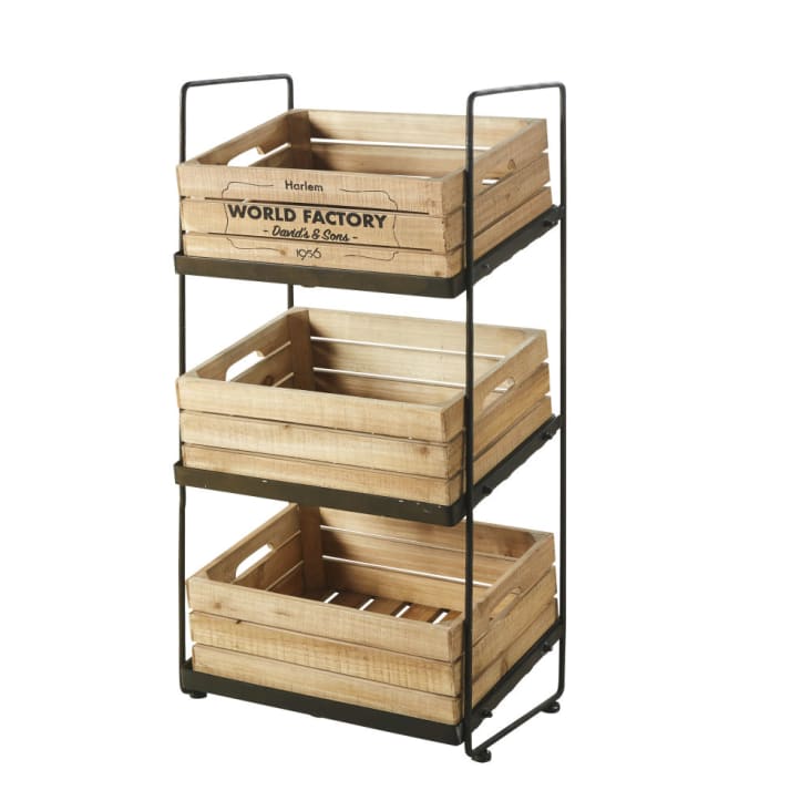 Maisons du Monde WORLD FACTORY - Frutero de metal negro con efecto envejecido y 3 cajas de pino y abeto Envío internacional gratuito