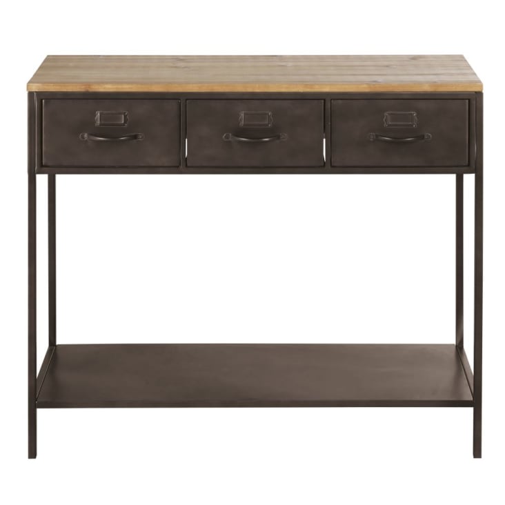 Maisons du Monde Wayne - Consola con 3 cajones de madera de pino macizo y metal patinado efecto envejecido