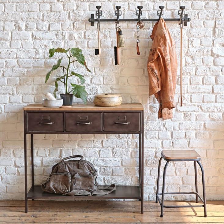 Maisons du Monde Wayne - Consola con 3 cajones de madera de pino macizo y metal patinado efecto envejecido Limitado a 3 días