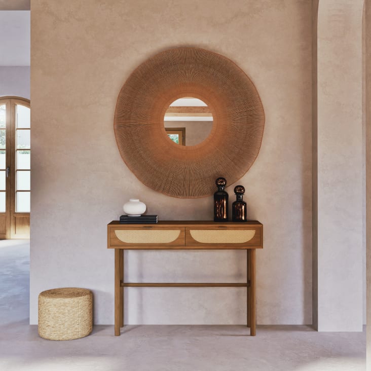 Maisons du Monde Tarifa - Consola con 2 cajones color avellana de ratán trenzado Oferta exclusiva