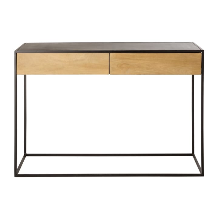 Maisons du Monde Wayampi - Consola con 2 cajones de metal negro y mango macizo