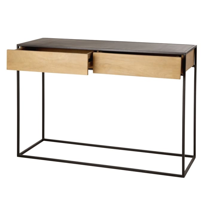 Maisons du Monde Wayampi - Consola con 2 cajones de metal negro y mango macizo Ofertas especiales